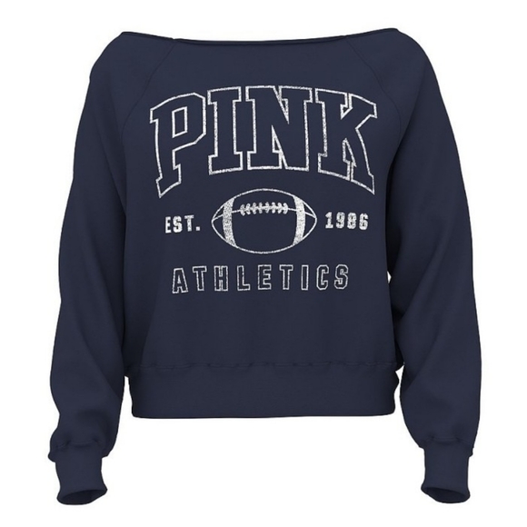 VS PINK Noir Navy Blue Game Day Football Fleece Pullover Sweatshirt Small NEW - Picture 10 of 11
